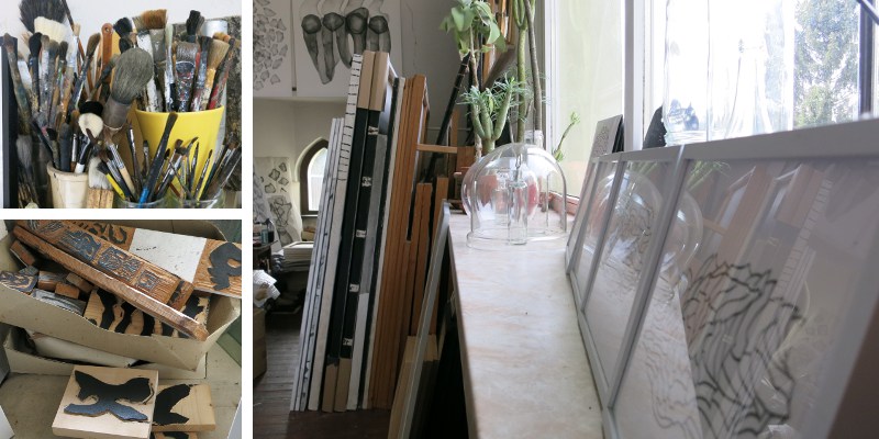 Material im Atelier Ausschnitte aus dem Atelier von Detlef Schweiger